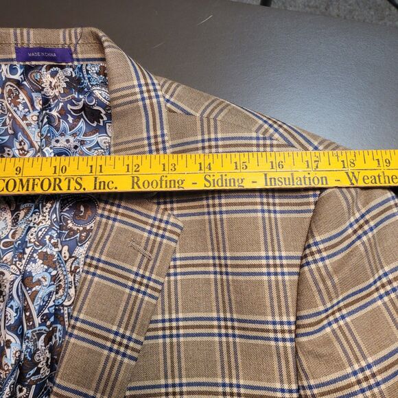 Alan Flusser Mens Paisley Lined 2-Button Blazer Jacket Beige Brown Checked EUC - Picture 10 of 13